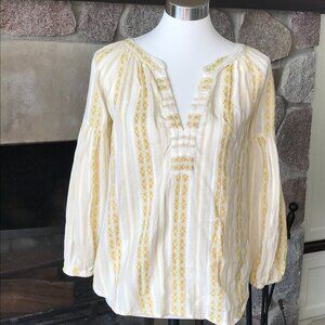 'Velvet by Graham & Spencer' Yellow & Cream V-Neck Blouse - Size M